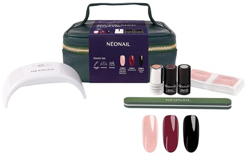 NÉONAIL Set Inicio Gel Uñas ALL YOU NEED TO GLOW – Lámpara LED USB 12 W – Neceser Cosmético – Esmaltes Semipermanentes Para Uñas – Base Coat UV-Lack Top Coat – Accesorios Manicura