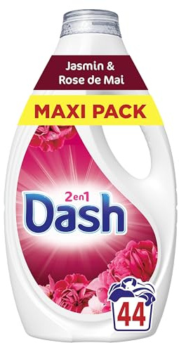 Dash 2en1 Lessive Liquide, 44 Lavages, Parfum Jasmin et Rose de Mai, Jusqu'à 3 Semaines de Fraîcheur, Fabriqué en France
