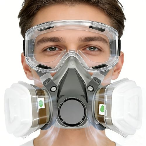 Reusable Half Face Respirator Kit with Anti-Fog Safety Glasses and Filters – Professional Respirator for Dust, Paint & Sanding
