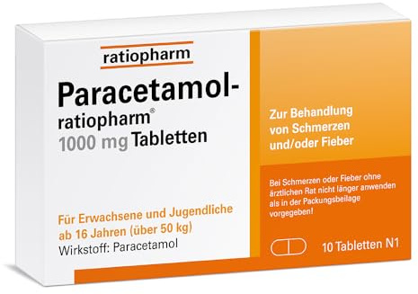 Paracetamol-ratiopharm 1000 mg Tabletten, 10 Tabletten, bei Schmerzen | Der gut verträgliche Klassiker hilft langanhaltend gegen Schmerzen und Fieber