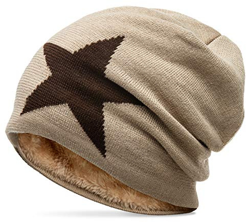 Caspar MU118 Unisex Beanie Mütze mit Stern Gefüttert, Farbe:beige, Größe:One Size