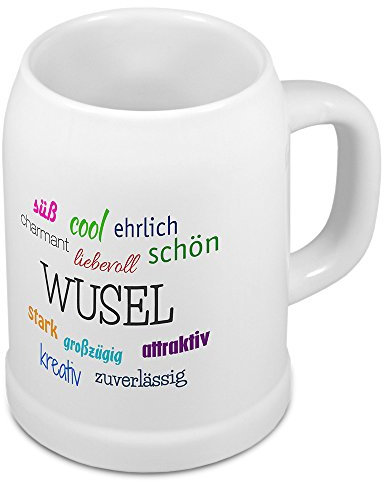 digital print Bierkrug mit Namen Wusel - Motiv Positive Eigenschaften - Namenstasse, Becher, Maßkrug, Humpen