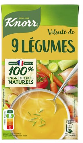 Knorr Soupe Liquide, Saveurs Velouté de 9 Légumes, Fabriqué en France, Potage Facile et Rapide à préparer,Brique 1L
