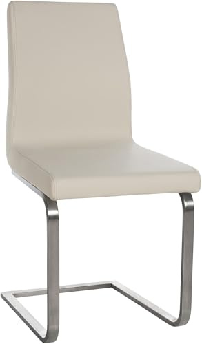 CLP Esszimmerstuhl Belfort, moderner Freischwinger mit hoher Rückenlehne, gepolsterter Sitzfläche, Edelstahlgestell | Farbe Creme