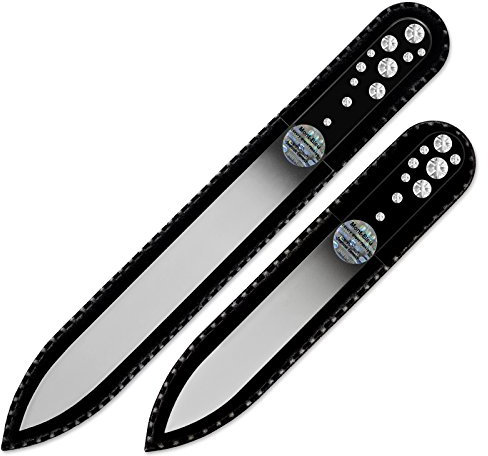 Conjunto de 2 limas de uñas de cristal decoradas con cristales - Lima de uñas artesanal de auténtico vidrio templado checo