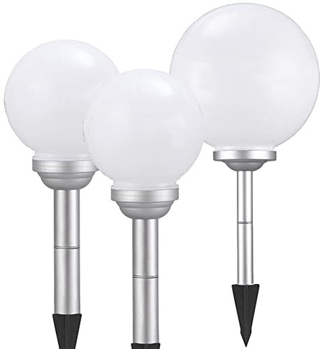 Dapo 3 x LED-Solar-Außen-Kugel-Leuchte OLA mit Erdspieß D: 20 + 20 + 25cm IP44 Garten-Dekorations-Stimmungs-Lampe aus Kunststoff