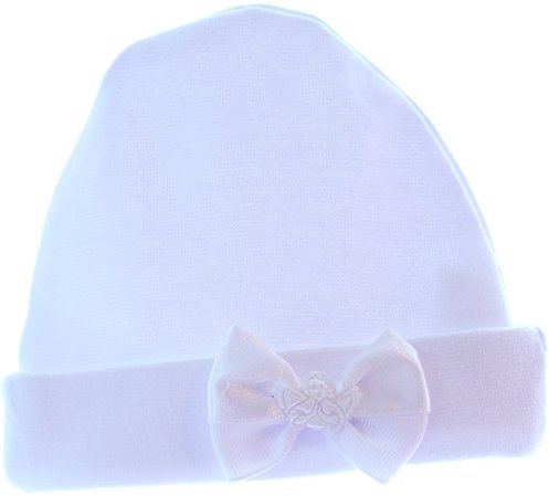 La Bortini Baby Mütze Mützchen Cap Mit Schleife Weiß Baumwolle (KU 40-42cm.)
