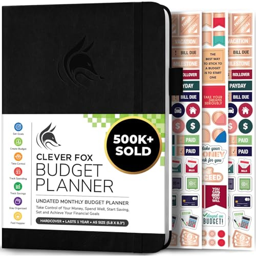 Clever Fox Budget Planner - Cahier des dépenses. Journal de budgétisation mensuel, planificateur financier et livre de comptes pour prendre le contrôle de votre argent. Non daté (Noir, A5)
