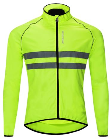 WOSAWE Men's High Visibility Cycling Wind Jacket Water Resistance Reflective Windbreaker, Green 2XL