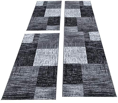SIMPEX Bettvorleger Schlafzimmer Teppich Bettumrandung 3 Teiliger Set Läufer Flur Küchenteppich Bettläufer Modernes Design Kurzflor Soft & Extra Weich Farbe: Schwarz