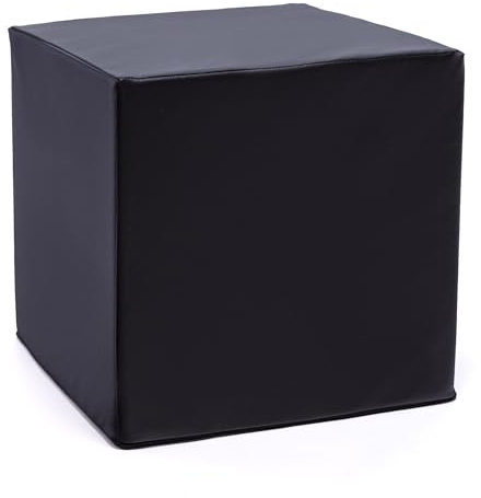Ecopuf Cube - Sitzhocker Hocker Kunstleder Lederimitat Sitzbox Quader Würfel Pouf Ottomane Fußbank für's Wohnzimmer Wohneinrichtung 40x40x40 cm Faber Schwarz E14