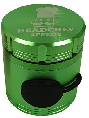 Headchef Speedy 50mm, 4 Piece Grinder, Quick Release of Herbs, Metal Herb Grinder with Sifter Scraper (Green)