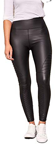 Janisramone Dam hög midja PU leggings fuskläder våt look stretchig skinny dam bikerbyxor byxor byxor, Svart, 8-10