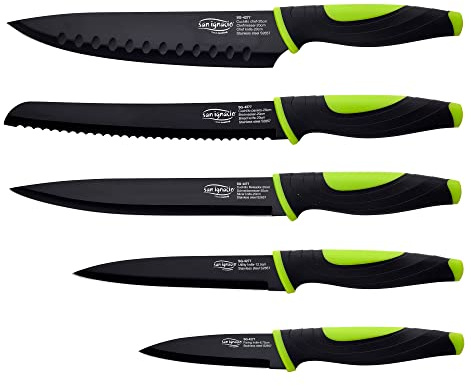 SAN IGNACIO Agros - Gioco di 5 coltelli in acciaio inossidabile - Foglio con cappotto anti -enieder - coltello da chef - coltello a affetto - coltello da pane - coltello multiuso - coltello pelaro