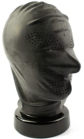 Rubberfashion Latex Maske Herren - Latexmaske Haube mit Perforation für Augen und Mund Öffnung für Männer schwarz XL