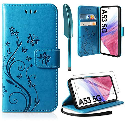 AROYI Lederhülle Kompatibel mit Samsung Galaxy A53 5G Hülle und Schutzfolie, Flip Wallet Handyhülle PU Leder Tasche Case Kartensteckplätzen Schutzhülle
