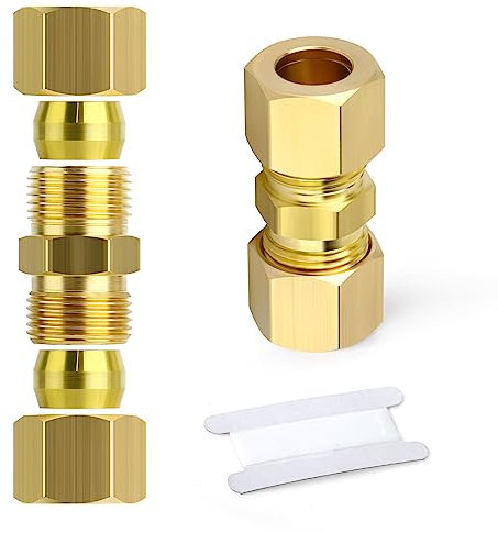 ERGAOBOY 5 pièces 8mm OD x 8mm OD Laiton Compression Tube Union Connecteur, Heay Duty Laiton Compression Raccord