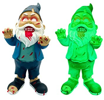 SEWAS Gartenzwerg Zombie, Glow in The Dark, leuchtet im Dunkeln, handbemalt und wetterfest aus hochwertigem Kunstharz, Halloween Deko