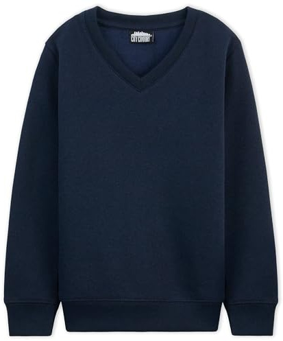 CityComfort tröja av bomull | V-ringad tröja i svart storlek 98–164 | För pojkar från 3–14 år | Uniformkläder i långärmad, Marinblå 1-pack, 3-4 År