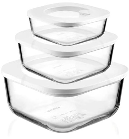 Set 3 Contenitori Ermetici in Vetro Quadrati Guzzini 11330311 Frigo Frezeer Forno Microonde Piccolo medio grande
