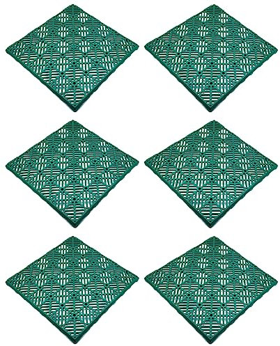 Tradineur - Confezione da 6 piastrelle per esterni, in plastica, per piscina, terrazze, giardino, smontabile e antiscivolo, 30 x 30 cm, colore verde