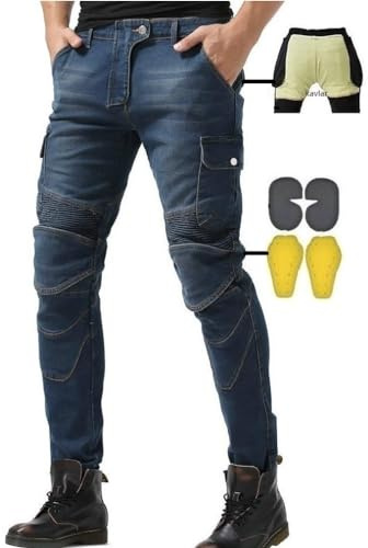 CBBI-WCCB Herren Moto Jeans Motorrad Hose mit Protektoren Motorradhose mit Aramid Schutzfutter Oberschenkeltaschen