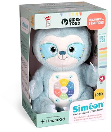 Gipsy Toys - Siméon, Mon conteur d'émotions – Peluche Interactive Musicale, conteuse d’Histoires – Garçon et Filles – 10 Mois à 7 Ans - 28 cm - Vert d'eau - Version Française