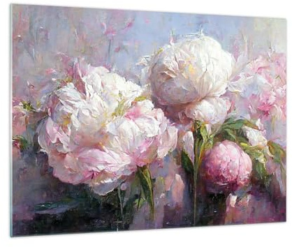 ARTTOR Bilder auf Glas 70x50cm Wandbild Glasdruck Botanik Blumen - 5975 | Pfingstrosen Klassizismus Klein Modern Dekoration Wohnzimmer Schlafzimmer Küche Wanddeko Kunstdruck Art Wall Decor ARTTOR