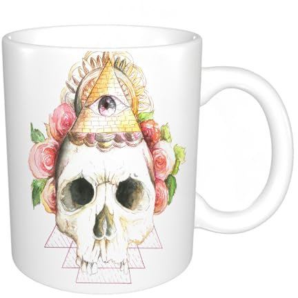 Original Becher - Teetasse als Geschenk für Ihre Lieben - Aquarellschädel mit Rosen Ägyptisches Amulett eine Skizze für ein Tattoo-Shirt-Design Kaffeetasse aus feinem Porzellan - 330 ml 8 x 8,5 cm