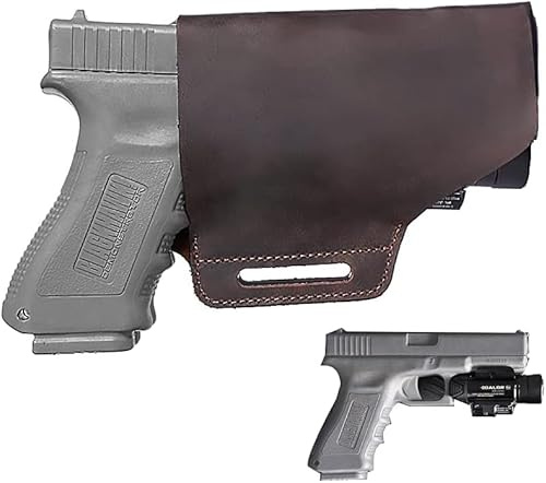VIPERADE PJ21 Pistolenholster, Universal-Lederholster, passend für Pistolen mit Laser- oder Lichtbefestigung, Holster für Glock 19, 17, für Smith und Wesson Shield, Rechtshänder-Außenbundholster–Braun