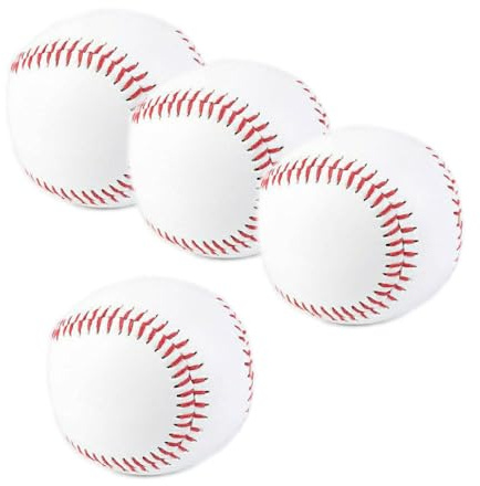 Pandiui23 4 balles de Baseball Professionnelles 22,8 cm, Balle de Baseball Faite à la Main, Mousse Souple/Bois Dur pour compétitions de Jeux, Lancer, Attraper (4)
