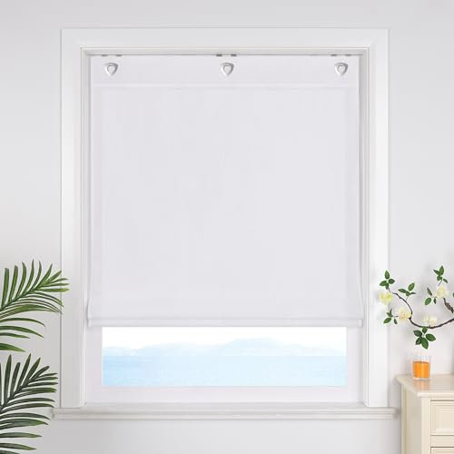 ESLIR Raffrollo ohne Bohren Uni Gardinen Küche Blickdicht Raffgardinen mit Hakenaufhängung Bändchenrollo für Fenster ohne Bohren Weiß BxH 100x140cm 1 Stück
