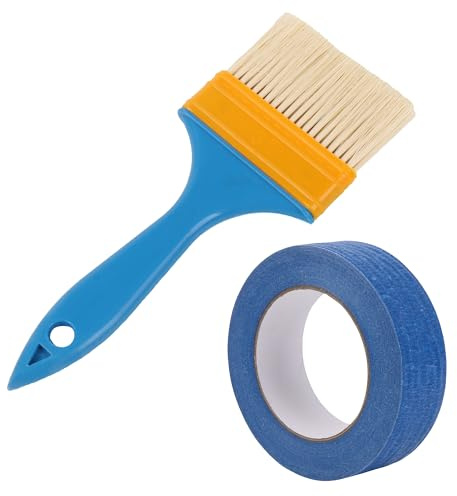 RDEXP 2 pinceles de plástico con mango de madera de 3 pulgadas con cinta de pintor de 1.4 pulgadas x 55 yardas