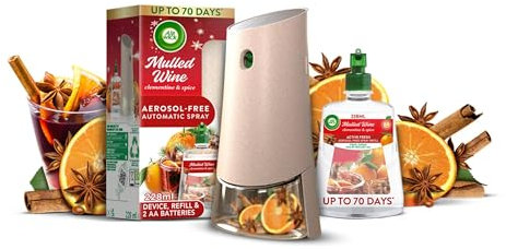 Air Wick Aerosol-Free Automatic Air Freshener Spray Kit, Mulled Wine, 1 Gadget, 1 Refill and 2 AA Batteries, 24 x 7 Active Fresh Odour Neutraliser, Lasts Up to 70 Day