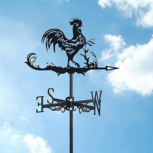 Wetterfahne Kreative Hahn-Wetterfahne, klassische, langlebige Dekoration, Windfahne, Edelstahl, Wetterfahne für den Außenbereich, Bauernhaus, Garten, Terrasse, Hof, Dach, Ornament, Wetterfahnen (Farb