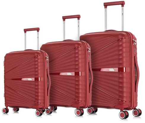 1990s Juego de Maletas expandibles Polipropileno 3 Piezas|Maleta Cabina 55x39x21.5cm|Mediana expandible 65cm|Grande Extensible 75cm (Burdeo)