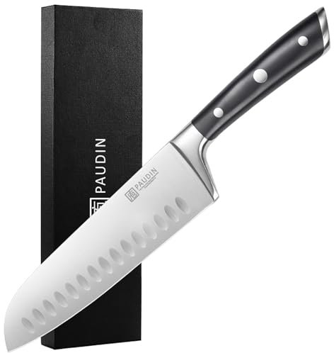 PAUDIN Santoku Messer 17 cm japanisches Messer profi Küchenmesser aus Deutscher Hochgekohlter Edelstahl scharfer superhart langlebig Ergonomischer Griff
