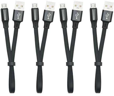 Riertostng 4Pcs Short Micro USB Flat Cable,25cm/9.8in USB A 2.0 to Micro USB 2.4A Fast Charging and Data Sync Cord,with Portable Buckle Design for Phone,Camera,etc,Micro USB Port Use
