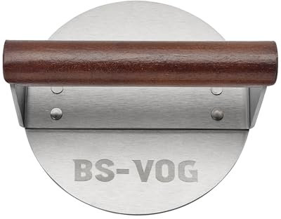 BS-VOG Prensa Hamburguesas Smashed Burger, Peso Elevado con Mango de Madera, 15.24 cm de Acero Inoxidable, Prensa para Parrilla, Carne, Patty, Steak, Bacon, Pack Regalo