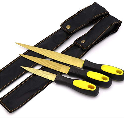 Cinceles , Limas bastardas de escofina de madera cónica dorada con bolsa de lona Juego de limas de escofina for madera de 6 pulgadas, 8 pulgadas y 12 pulgadas, escofina manual for madera, metal blando