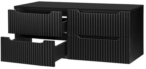 [en.casa] Waschtischunterschrank Skelbolu doppelter Waschbeckenunterschrank hängend 160 x 60 x 40 cm Badezimmerschrank mit Schubladen Badschrank mit Softclose-System gerillte Front Schwarz
