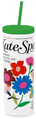 kate spade new york Insulated Tumbler with Reusable Straw, 20 Ounce Acrylic Travel Cup with Lid (Magazine)