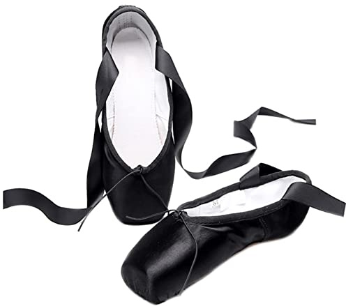 Spitzenschuhe Rosa Ballettschuhe für Anfänger Rot Schwarz Satin Professionelle Tanzschuhe Ballerinas mit Aufgenähten Bändern