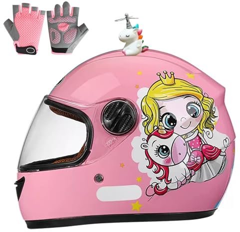 GAORUTO Integralhelm Für Kinder, Motorradhelm, ECE 22.06-Geprüft, Rollerhelm Mit Sonnenblende Und Abnehmbarem Schal, Für Jungen Und Mädchen Von 4 Bis 12 Jahren A-2,48-55 cm
