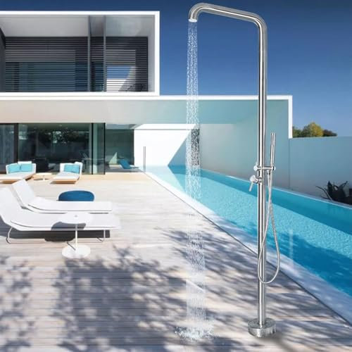 Douche extérieure autoportante, Colonne de Douche extérieure, Douche extérieure autoportante en Acier Inoxydable avec pommeau de Douche à Main, pour Jardin, Piscine, Plage(Silver)