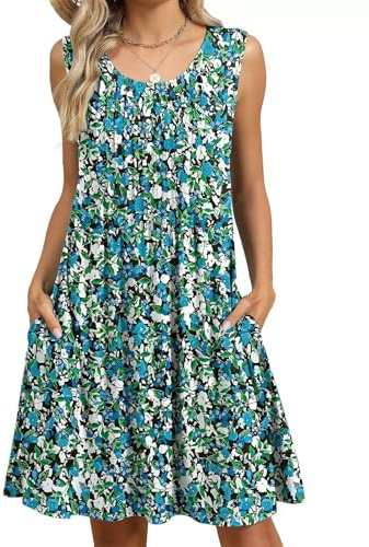 PICKLION Women's Summer Boho Dress Ladies Floral Sleeveless Tank Beach Midi Dresses with Pockets