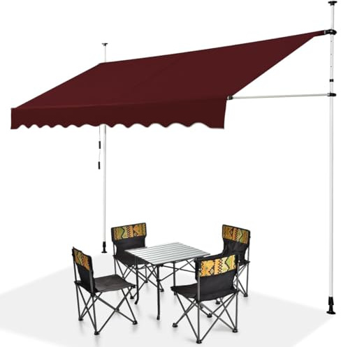 RELAX4LIFE Tenda da Sole per Esterno con Morsetto senza Forare, Telaio Telescopico, Telo Anti-UV, Altezza e Inclinazione Regolabile, Ideale per Balcone e Terrazzo (Rosso, 350x175cm)
