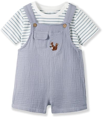Volunboy Completi Estivi Bambino, Unisex Salopette/Tuta Corta + T-Shirt Completo 2 Pezzi Abbigliamento per 1-4 anni