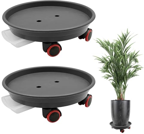 2 Stück Pflanzenroller mit Rädern, 30cm Schwerer Pflanzentisch mit Wasserwanne – Tragfähigkeit 36 kg (Dark Grey, 30cm)