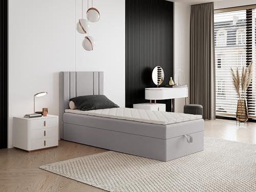 Godre Boxspringbett Nardo Mini mit Kopfteil und einem Bettkasten – Kompaktes Einzelbett mit Bonell- oder Taschenfederkern, hohe Liegehöhe, Verschiedene Größen & Farben (60x170)